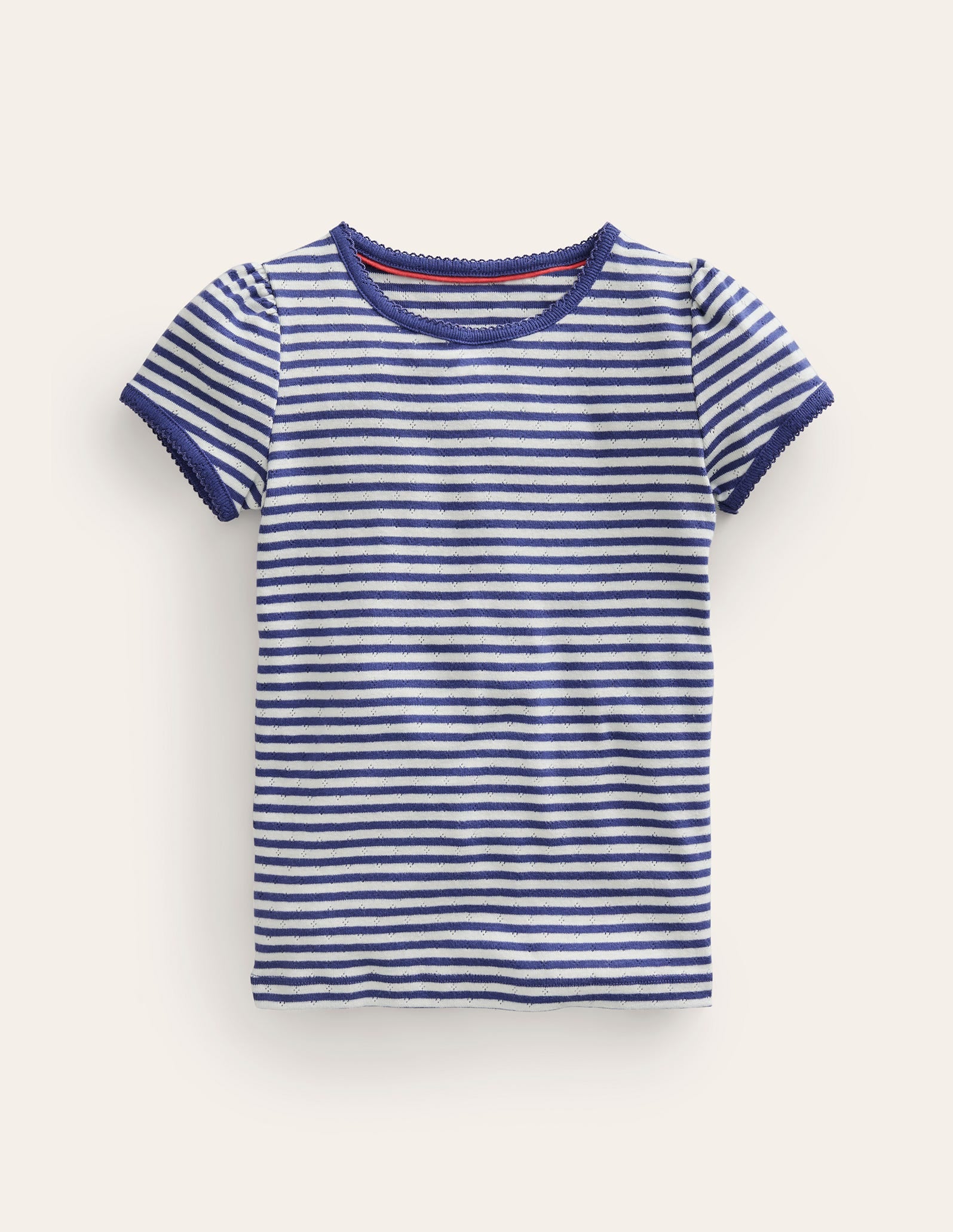 Short Sleeve Pointelle Top-Soft Ivory/Starboard Blue - Image 1