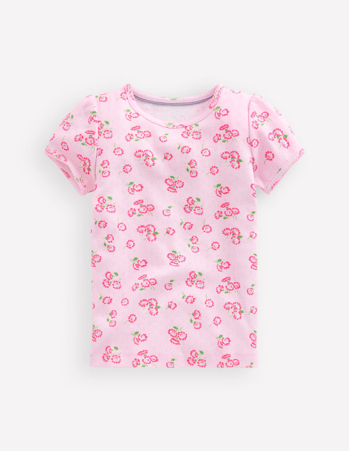 Kurzärmliges Pointelle-Oberteil-Lotus Gänseblümchen