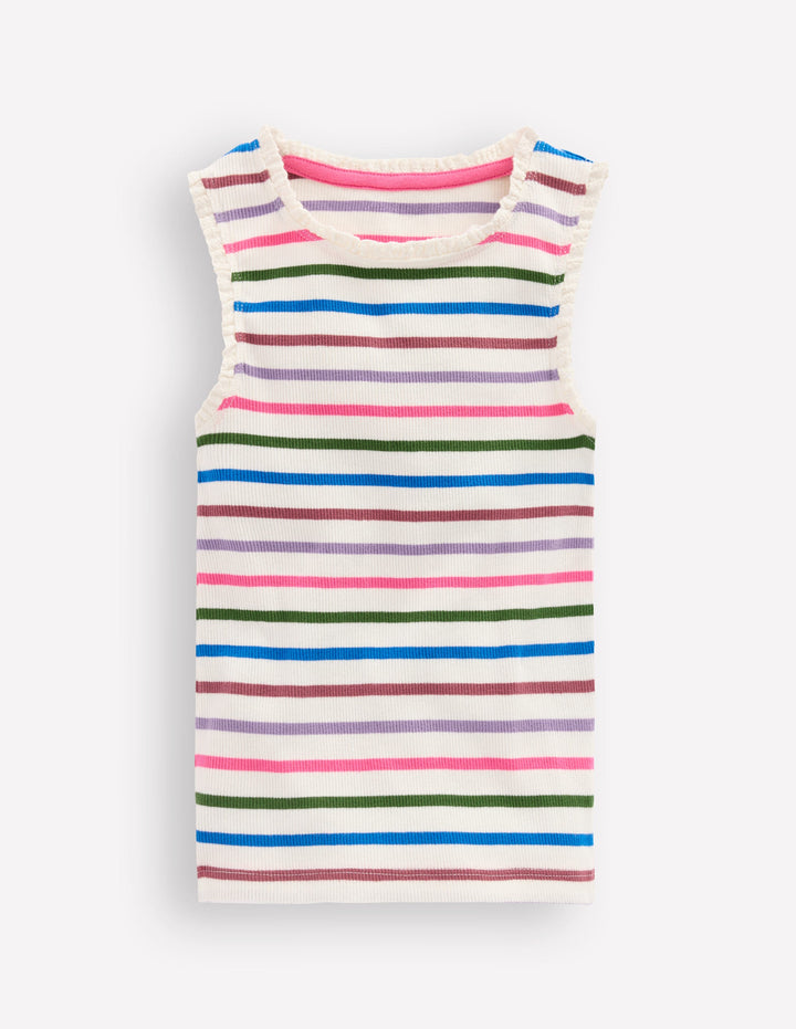 Geripptes Top mit Spitzenbesatz-Ackerbohnengrün/Pink, Gestreift