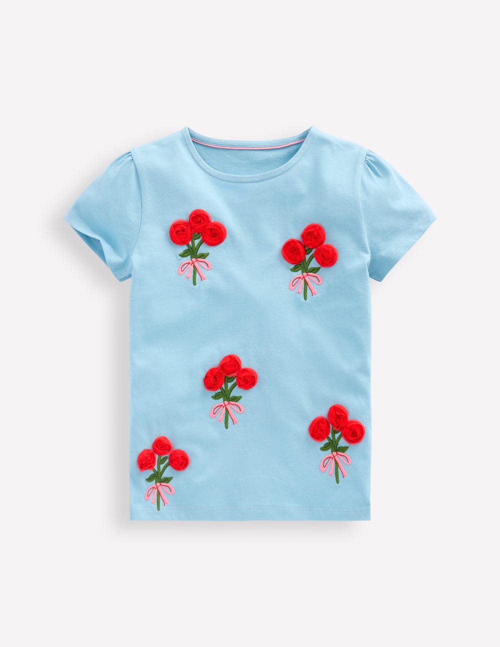 Puff Sleeve Superstitch Top-Blue Flower Bunches-1