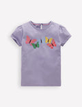 Puff Sleeve Superstitch Top-Purple Butterflies