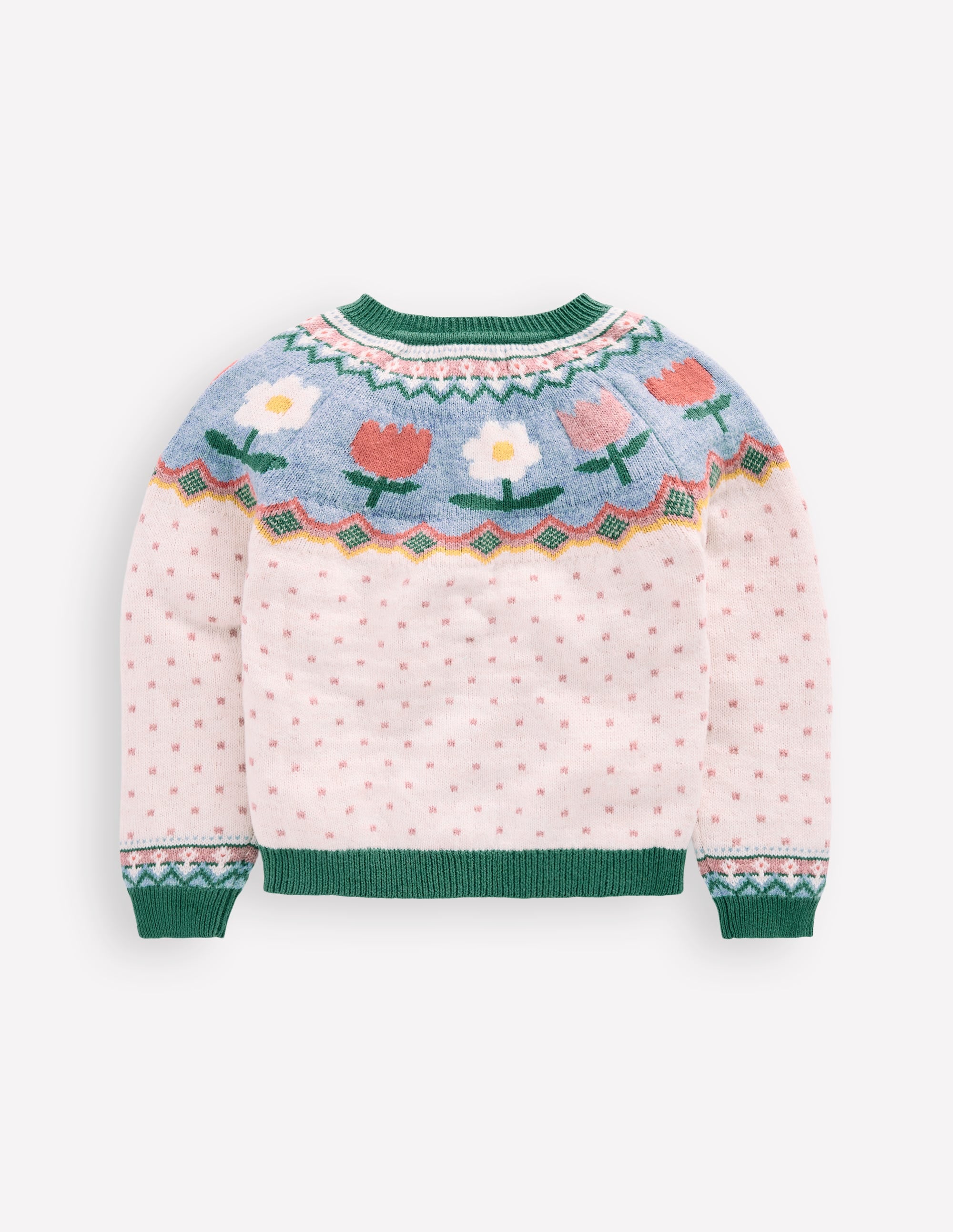 Edie Fair-Isle-Strickjacke-Beige Meliert Punkte Blumen - Image 4