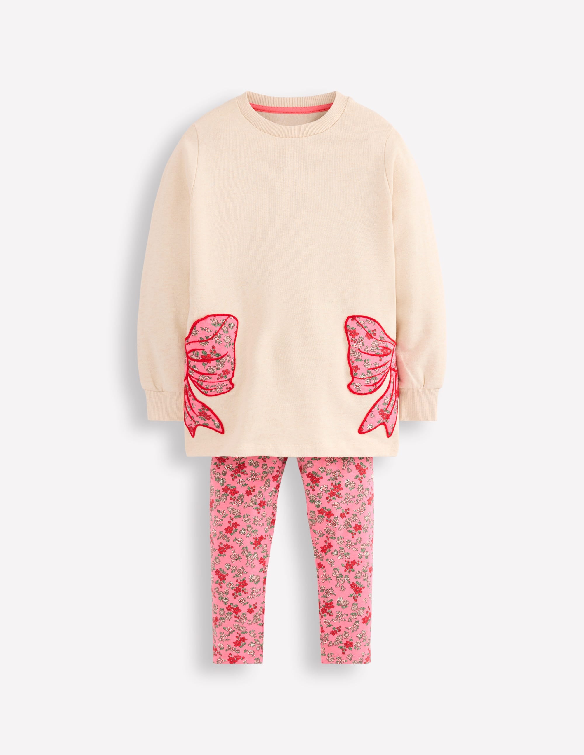 Fun Sweatshirt Tunic Set-Oatmeal Marl Bows - Image 1