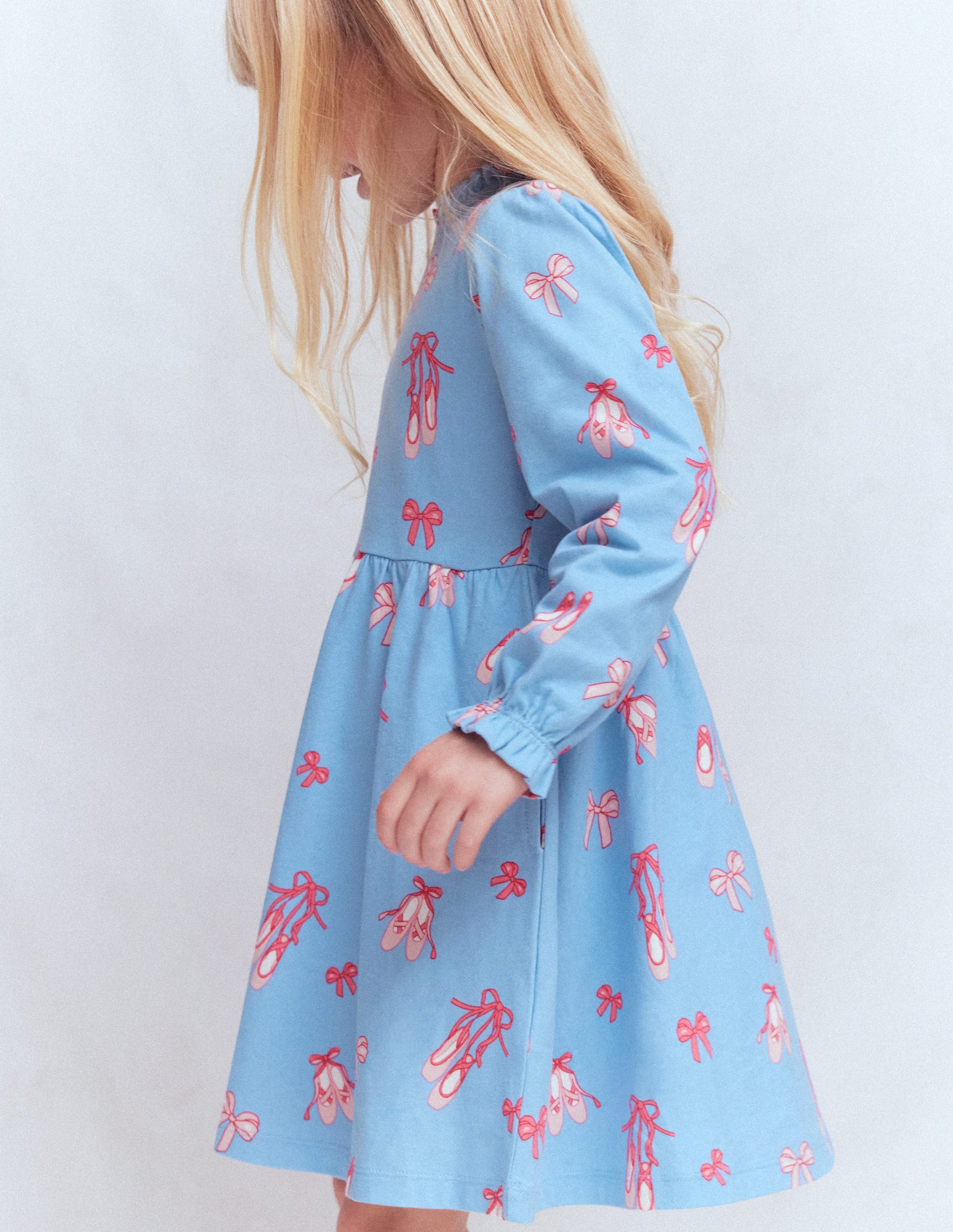 Blouson Sleeve Jersey Dress-Pale Blue Ballet Shoes-4