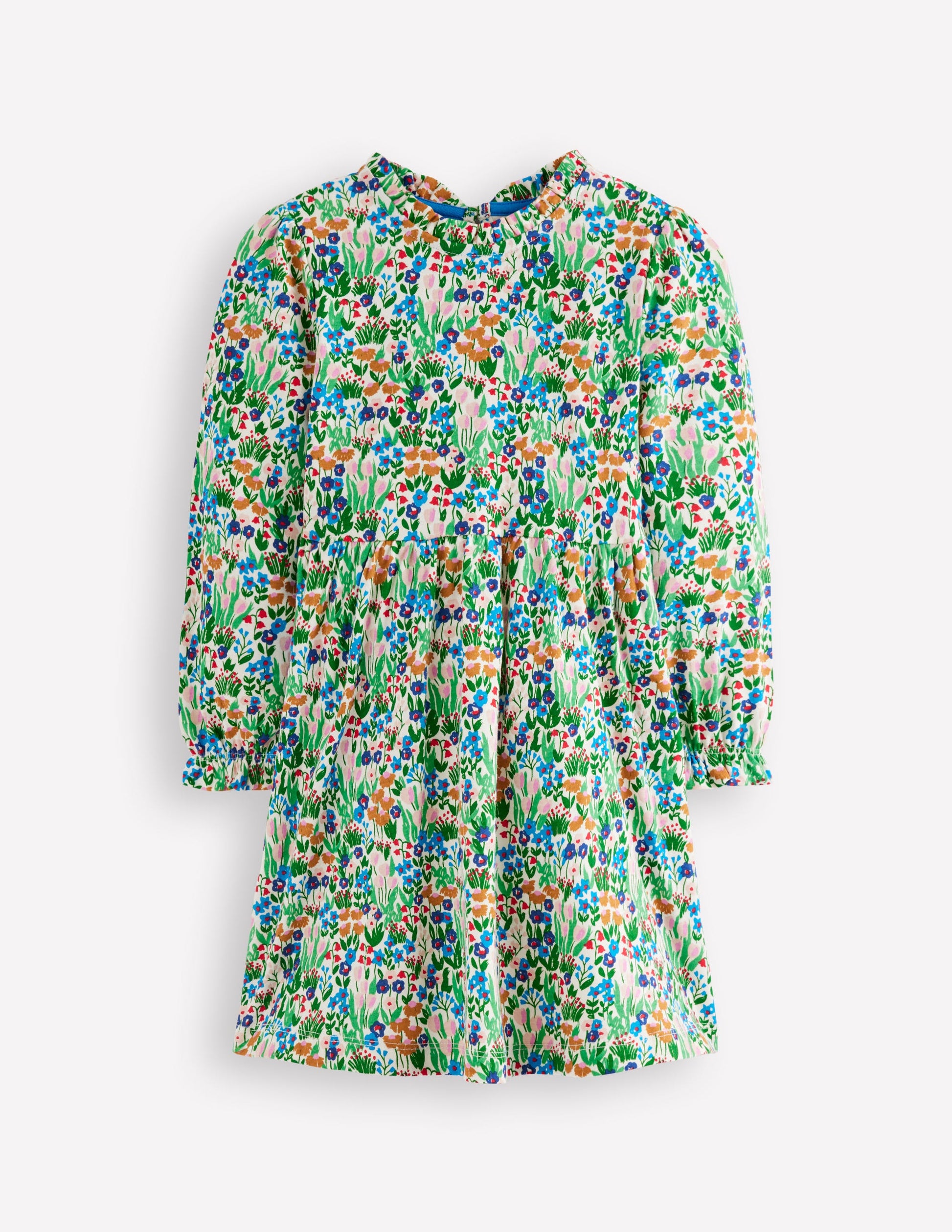 Jerseykleid mit Blousonärmeln-Eisvogelblau Frühlingsblumenbeet-1