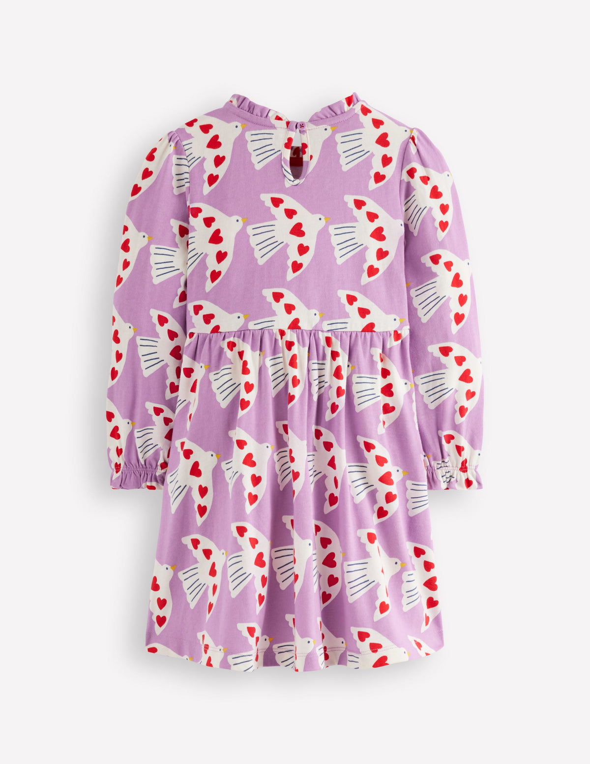 Blouson Sleeve Jersey Dress-Pale Pansy Love Birds-2