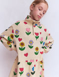 Sweatshirt-Kleid mit halbem Reißverschluss-Kaliko-Weiß Sonnenblumengarten
