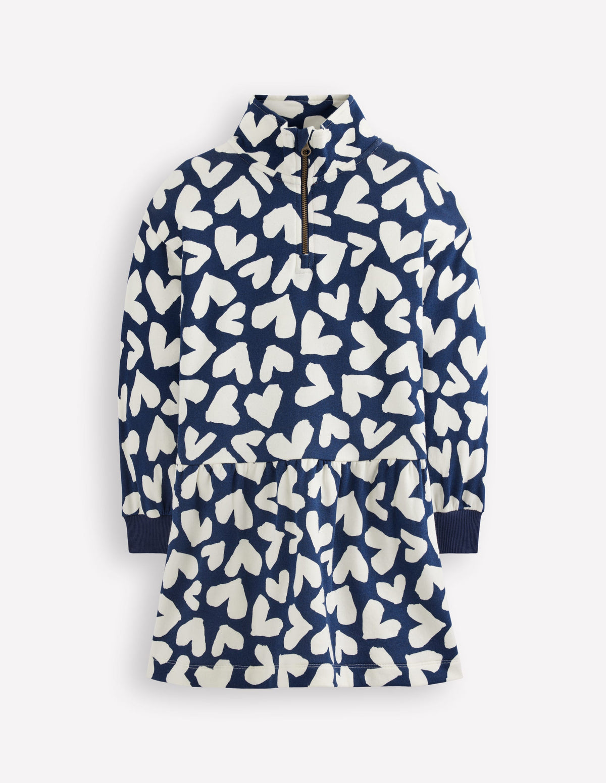 Half Zip Sweat Dress-College Navy Collage Hearts - Image 1