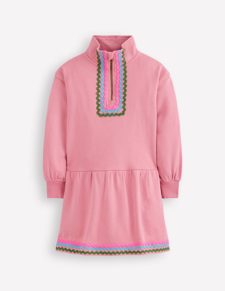 Sweatshirt-Kleid mit halbem Reißverschluss-Rosa Schleier
