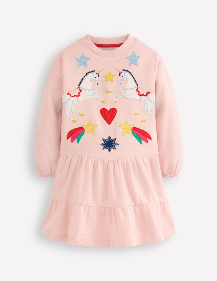 Sweatkleid mit tiefer Taille-Kreiderosa Applikationen