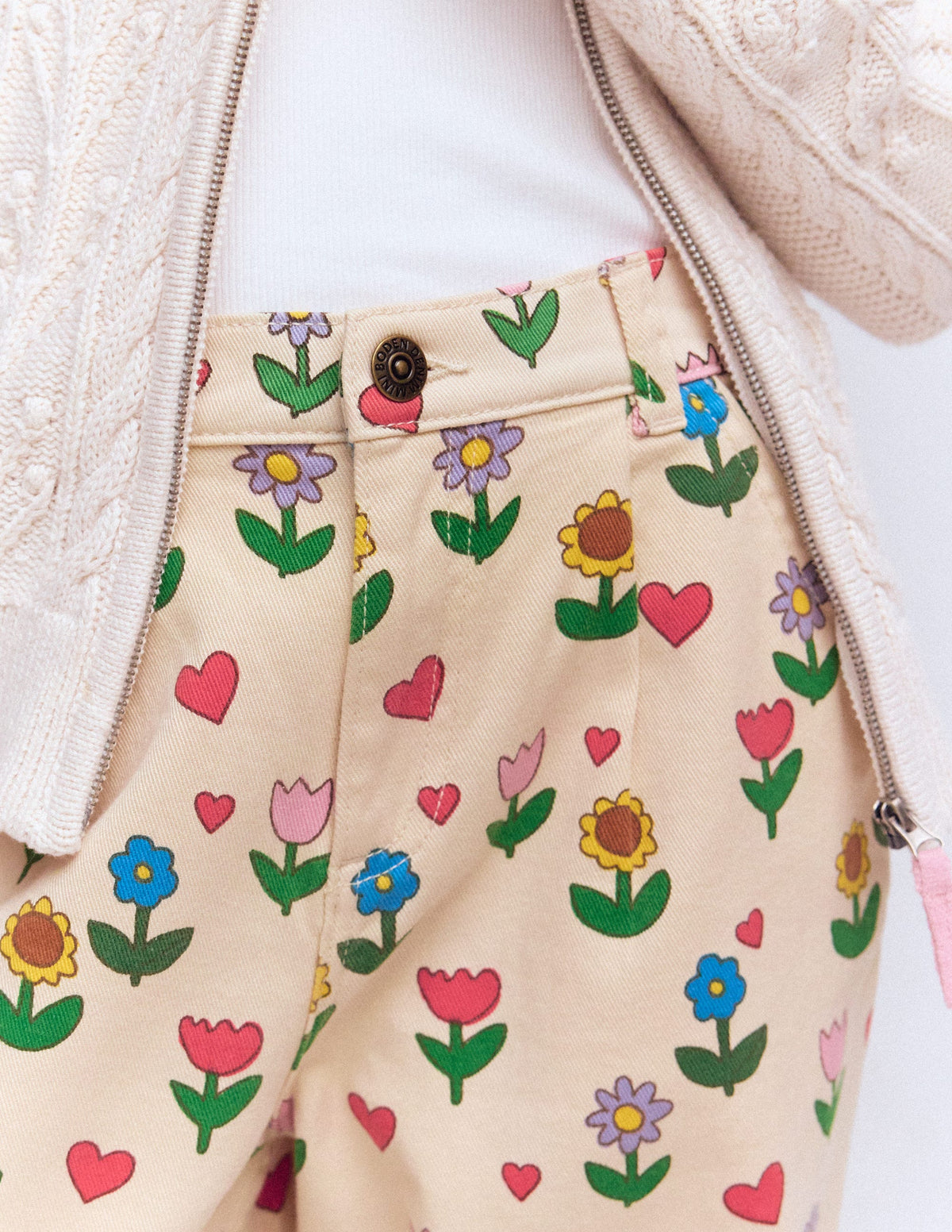 Pleat Jeans-Ivory Sunflower Garden-2