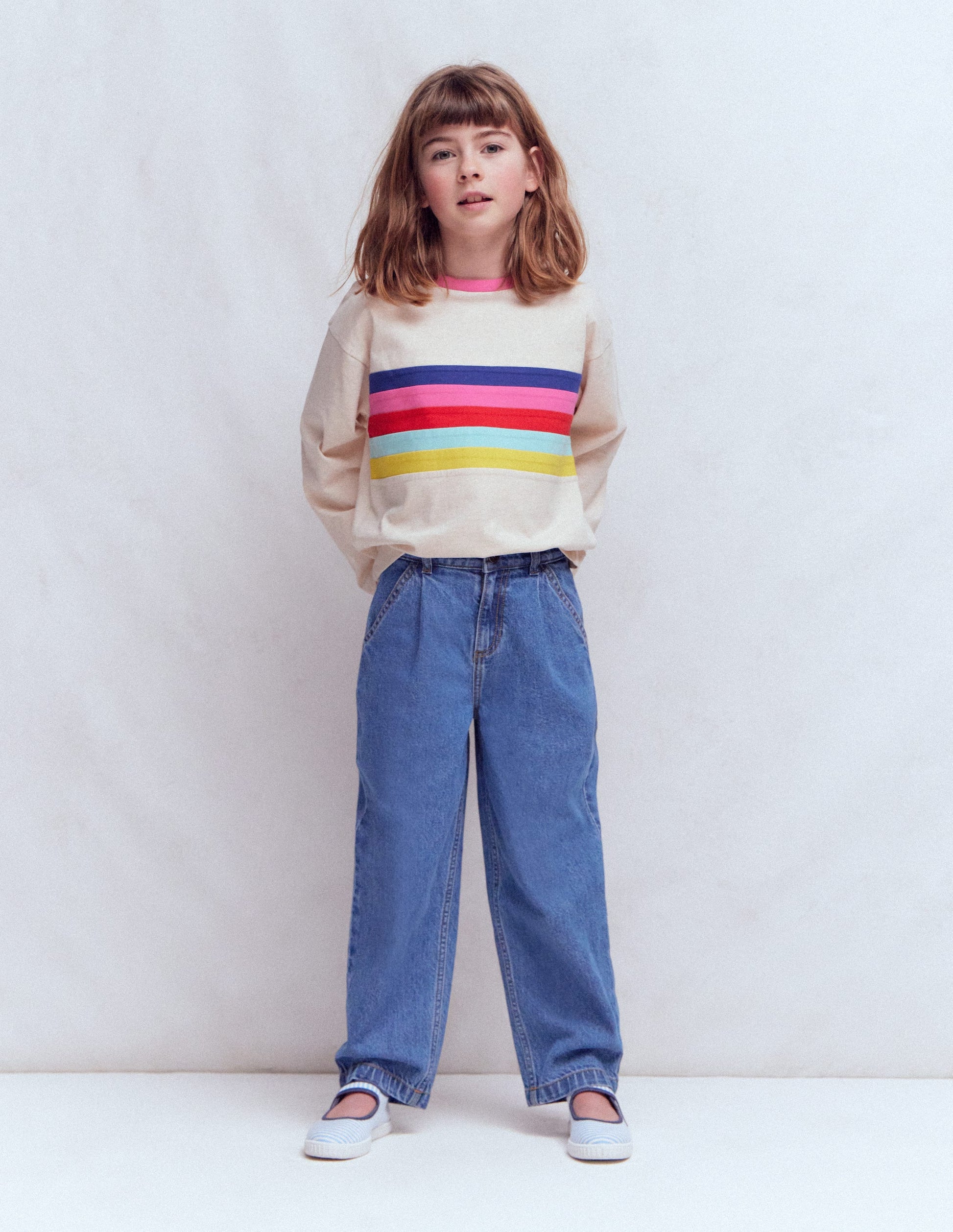 Jeans mit Faltendetail-Mittlere Mischung Denim-1