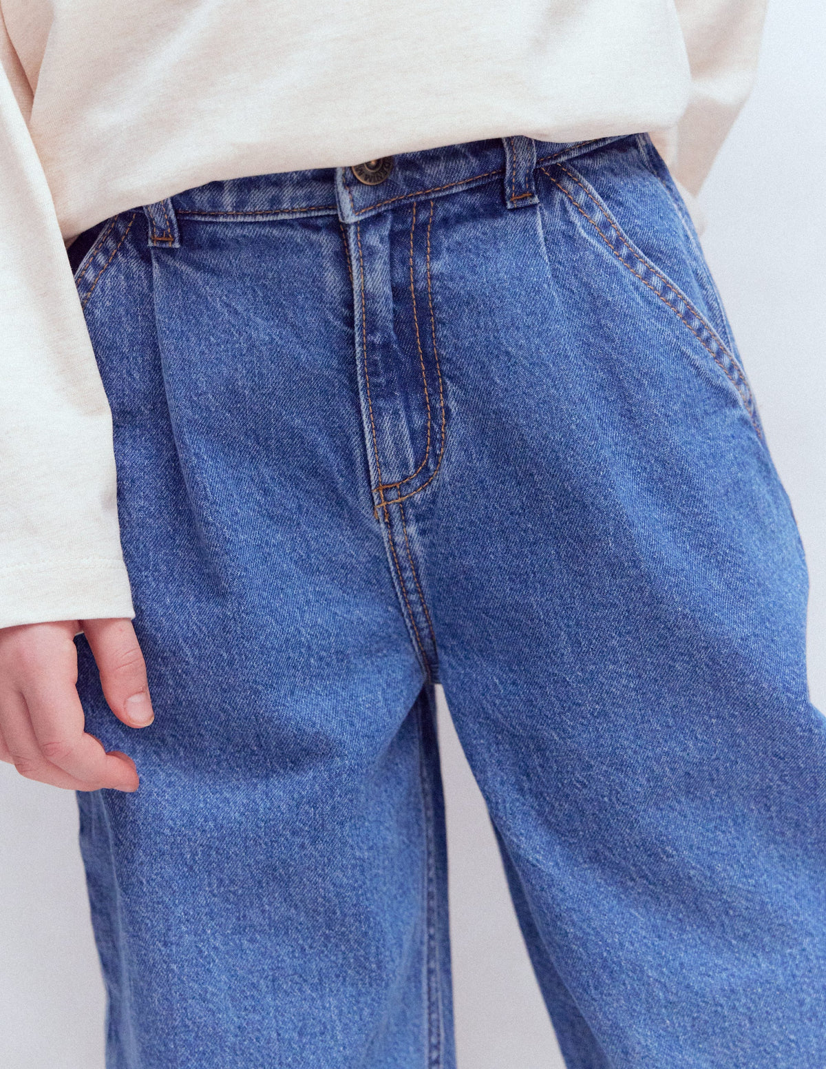 Jeans mit Faltendetail-Mittlere Mischung Denim - Image 3