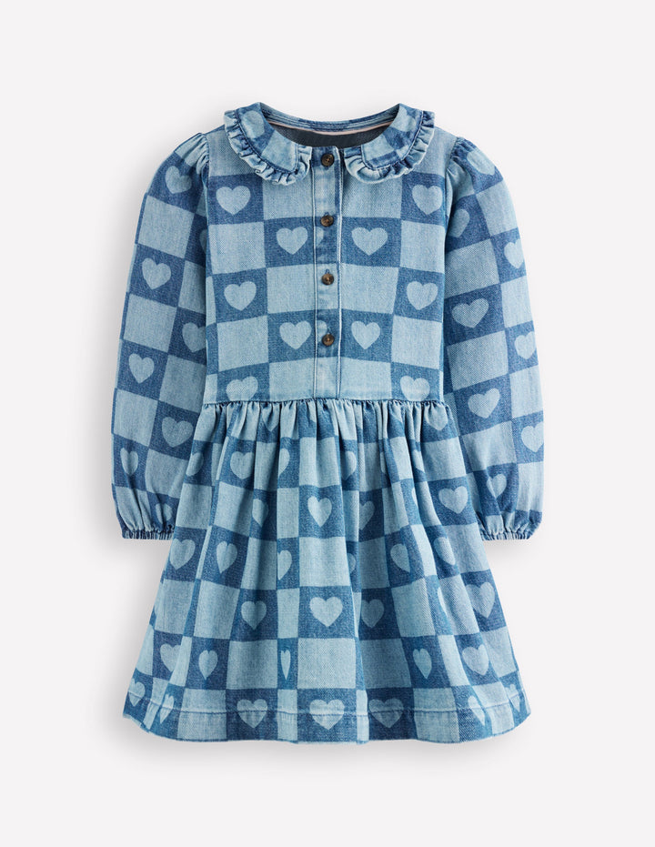 Hübsches Hemdblusenkleid-Denim Herzstempel