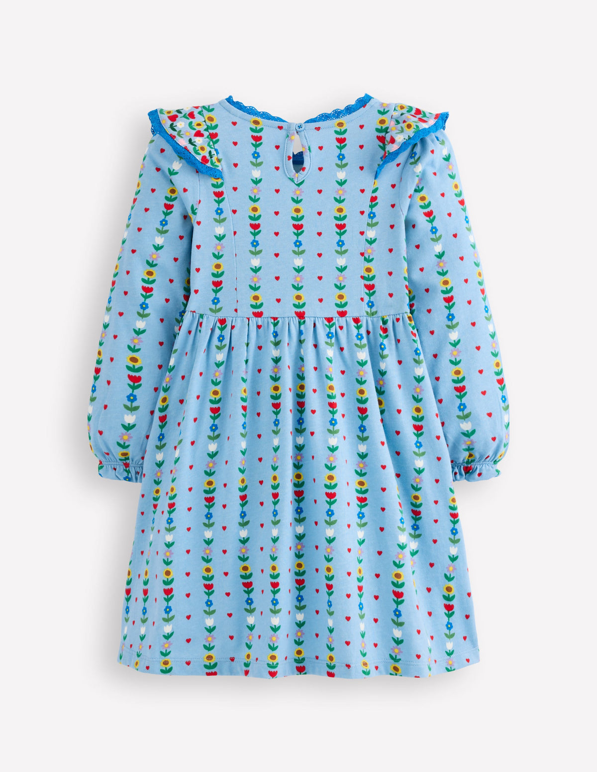 Langärmliges Rüschenkleid-Gletscherblau Garten Streifen - Image 2