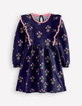 Langärmliges Rüschenkleid-College-Marineblau Kleiner Blumenstrauß