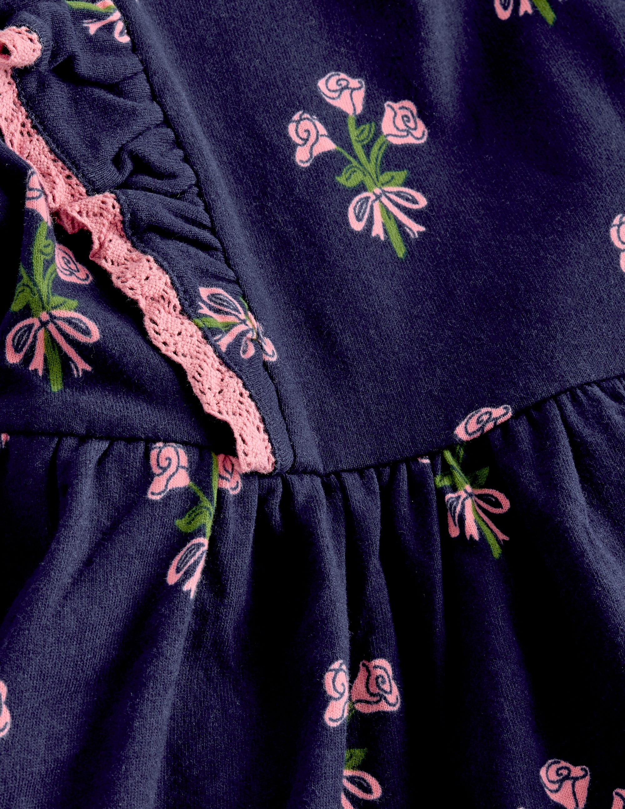 Langärmliges Rüschenkleid-College-Marineblau Kleiner Blumenstrauß - Image 3