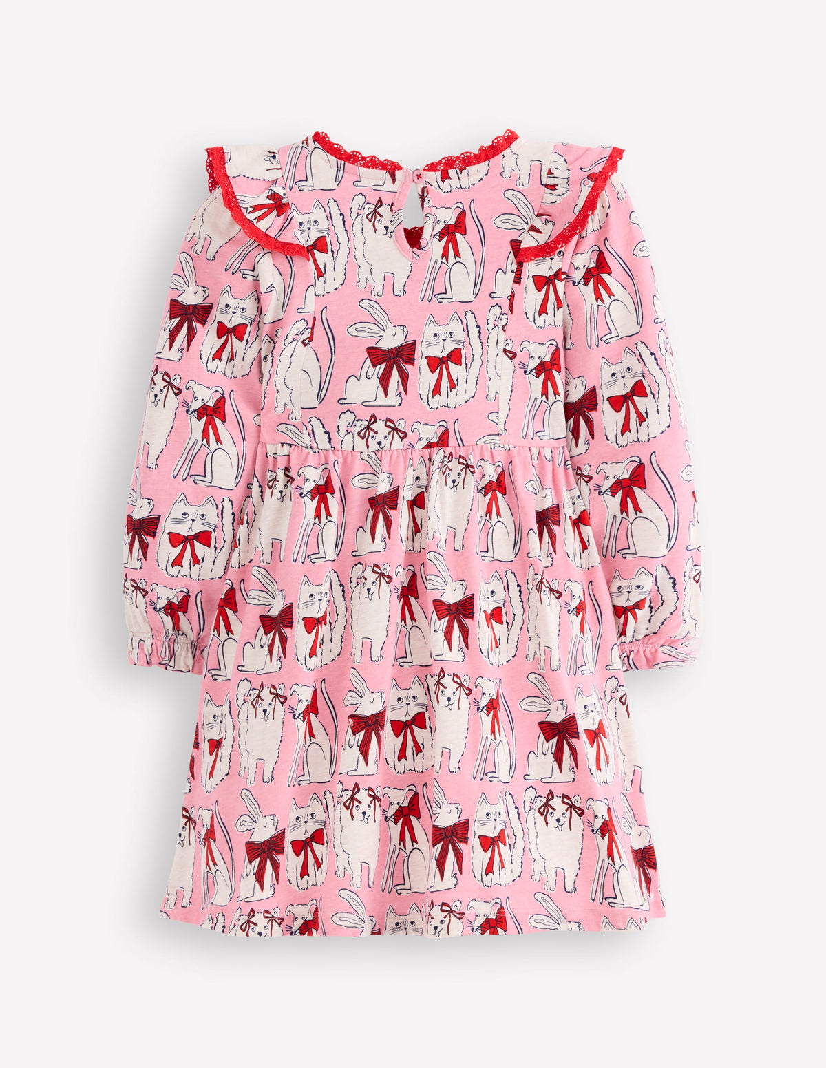 Langärmliges Rüschenkleid-Kaugummirosa Lieblingstiere-2