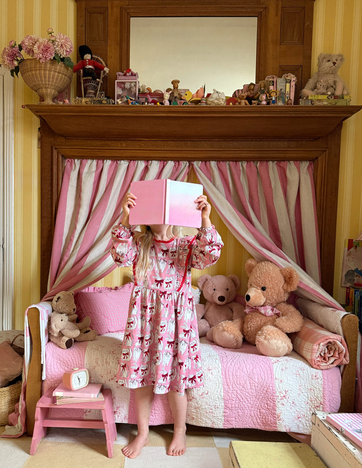 Langärmliges Rüschenkleid-Kaugummirosa Lieblingstiere-4