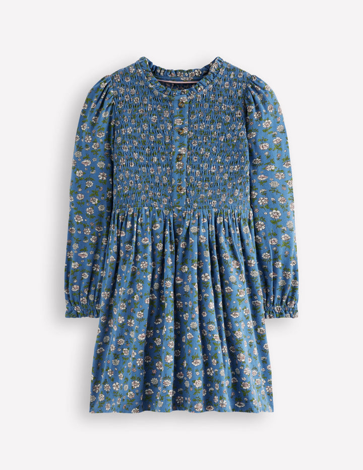 Jerseykleid mit gerafftem Oberteil-Blauhäher Gartenblume