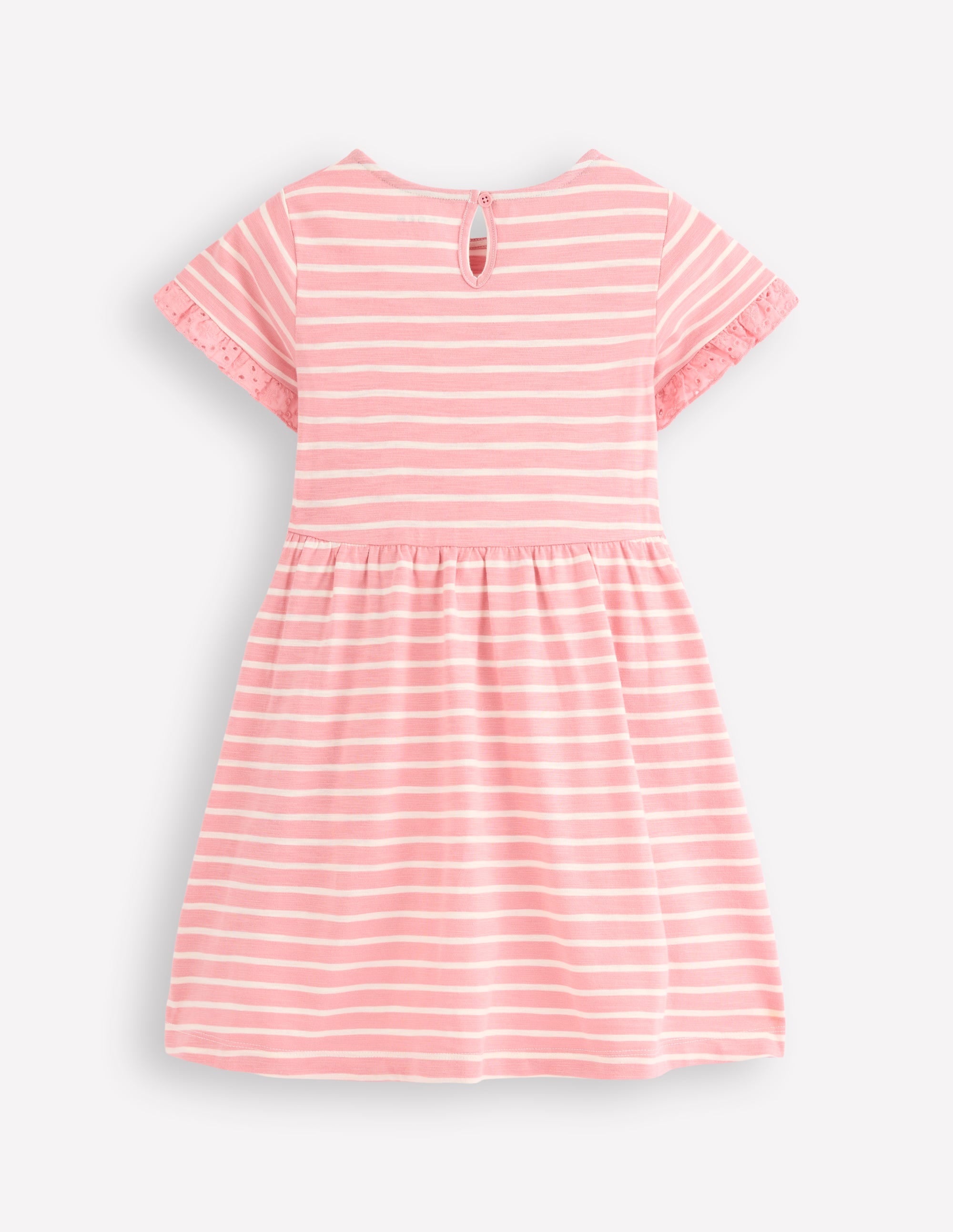Jerseykleid mit Tasche aus Lochstickerei-Mandelrosa Streifen - Image 2