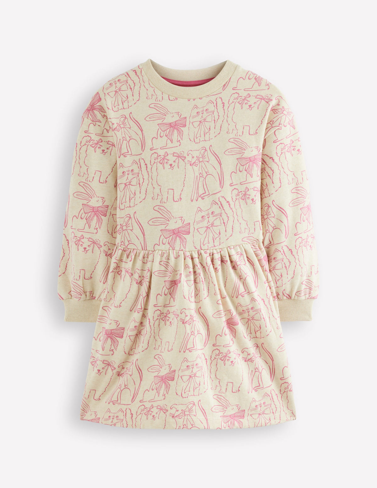 Sweatkleid mit überschnittener Schulter-Haferbeige Meliert Lieblingstiere-1