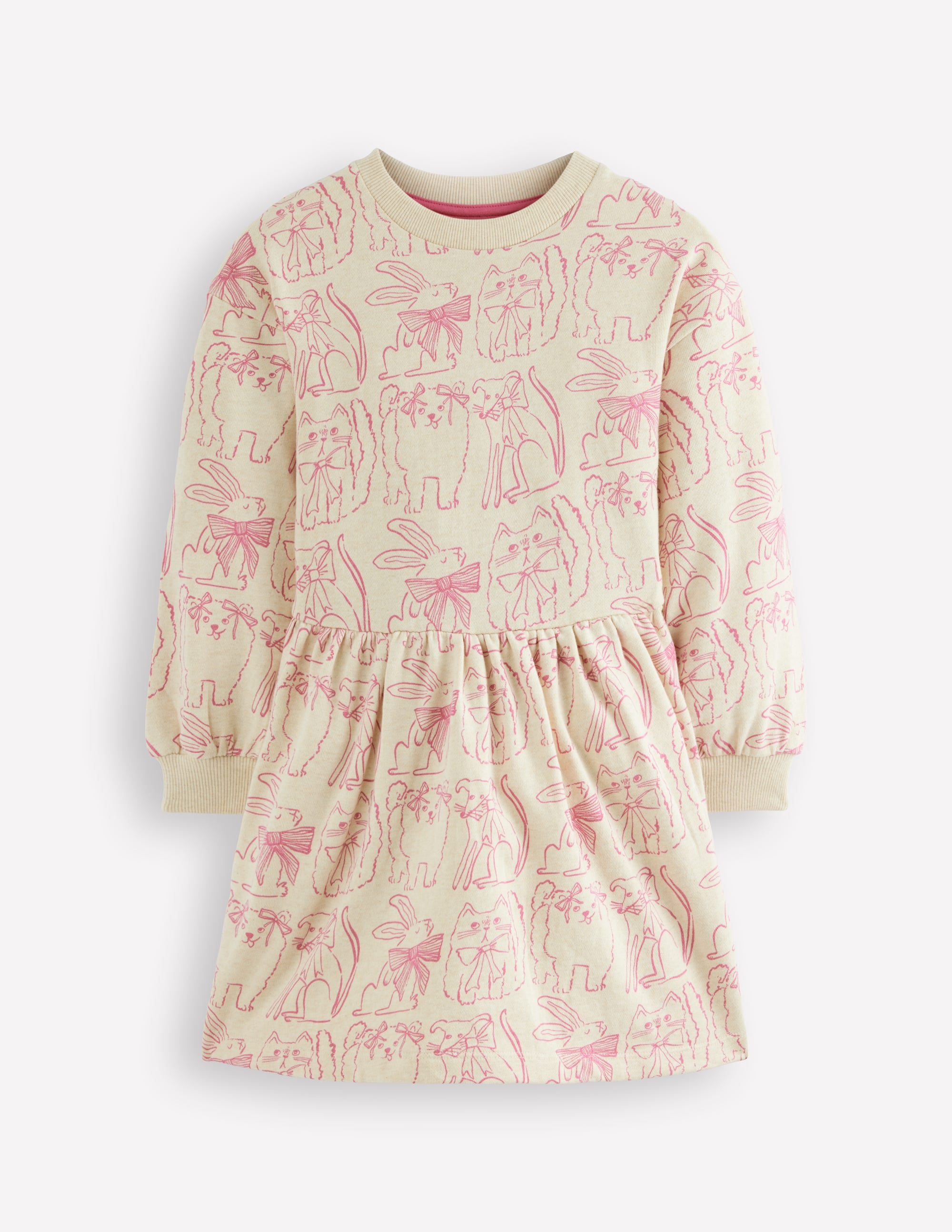 Sweatkleid mit überschnittener Schulter-Haferbeige Meliert Lieblingstiere - Image 1