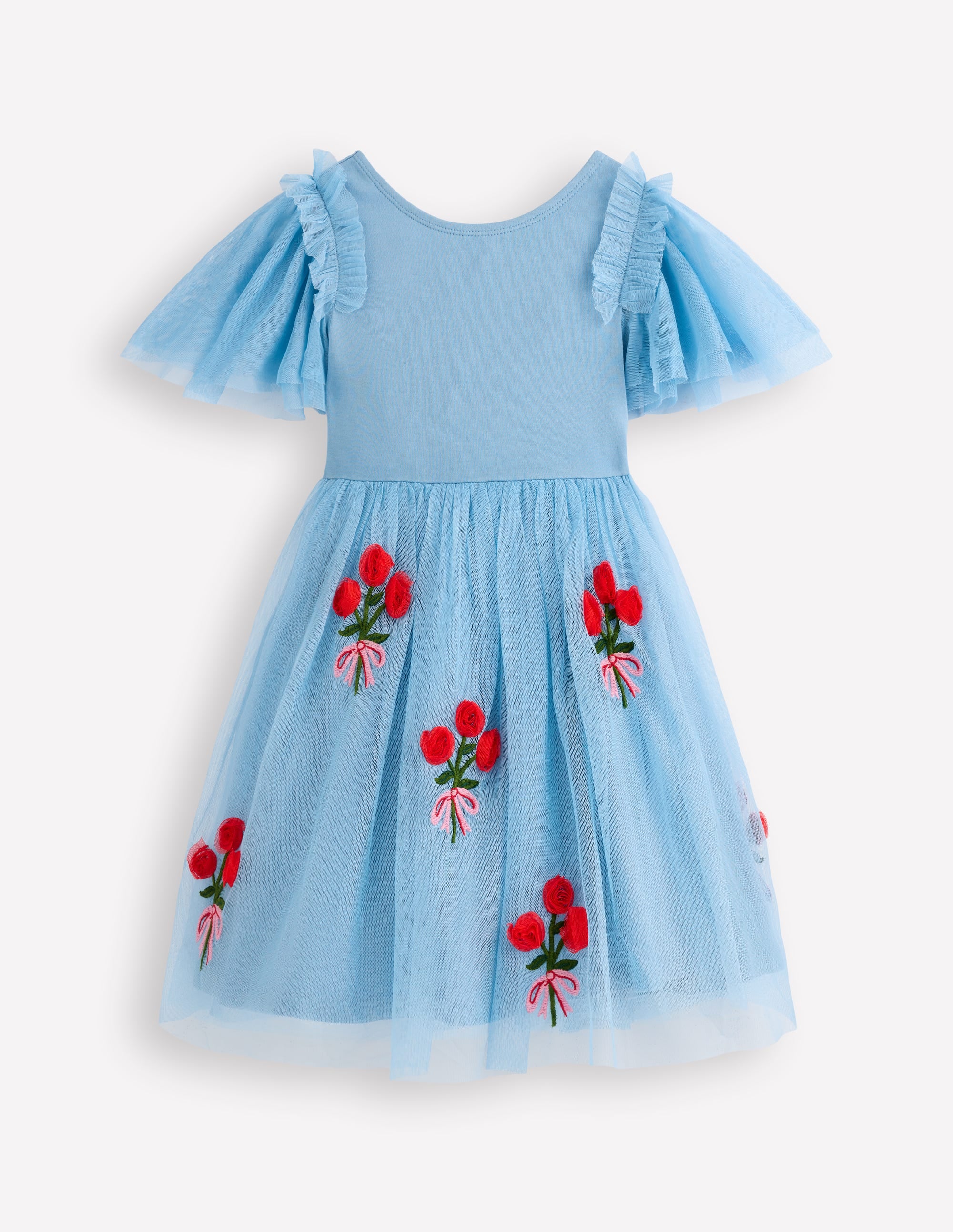 Kurzärmliges Tüllkleid mit Logo-Gletscherblau Rosen - Image 1