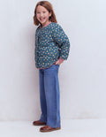 Lustige Bomberjacke-Teddyfell Blau Blumenmuster
