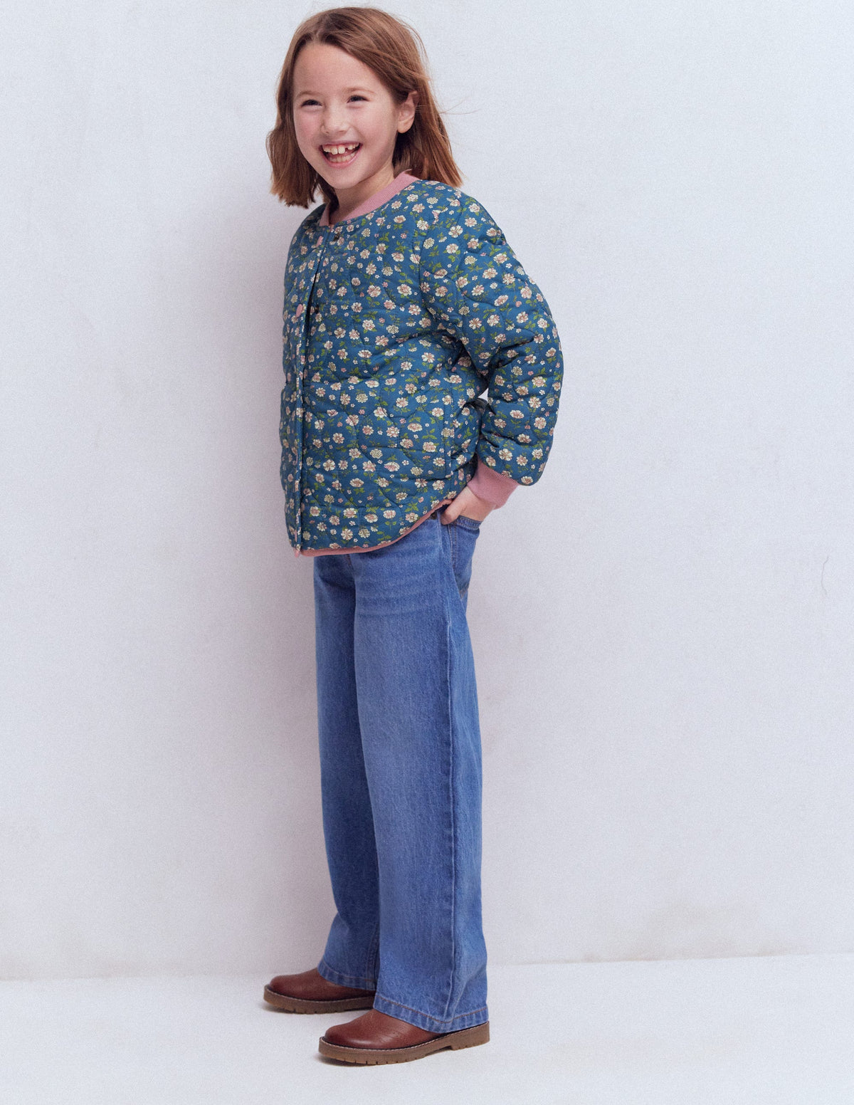 Lustige Bomberjacke-Teddyfell Blau Blumenmuster - Image 1