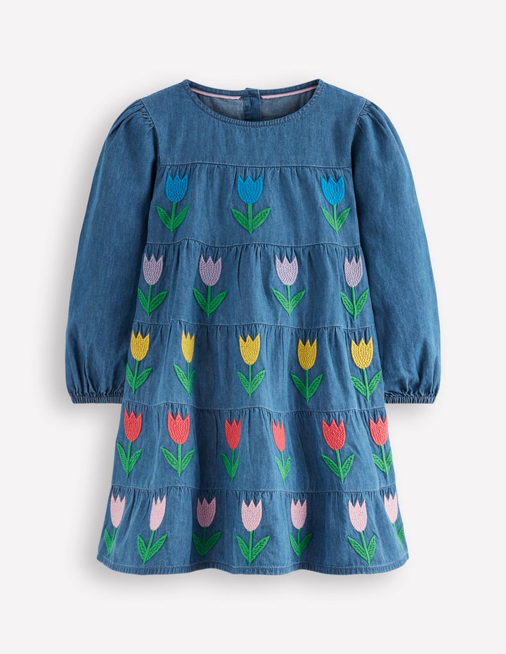 Gewebtes Kleid zum Herumwirbeln-Medium Vintage Tulpen