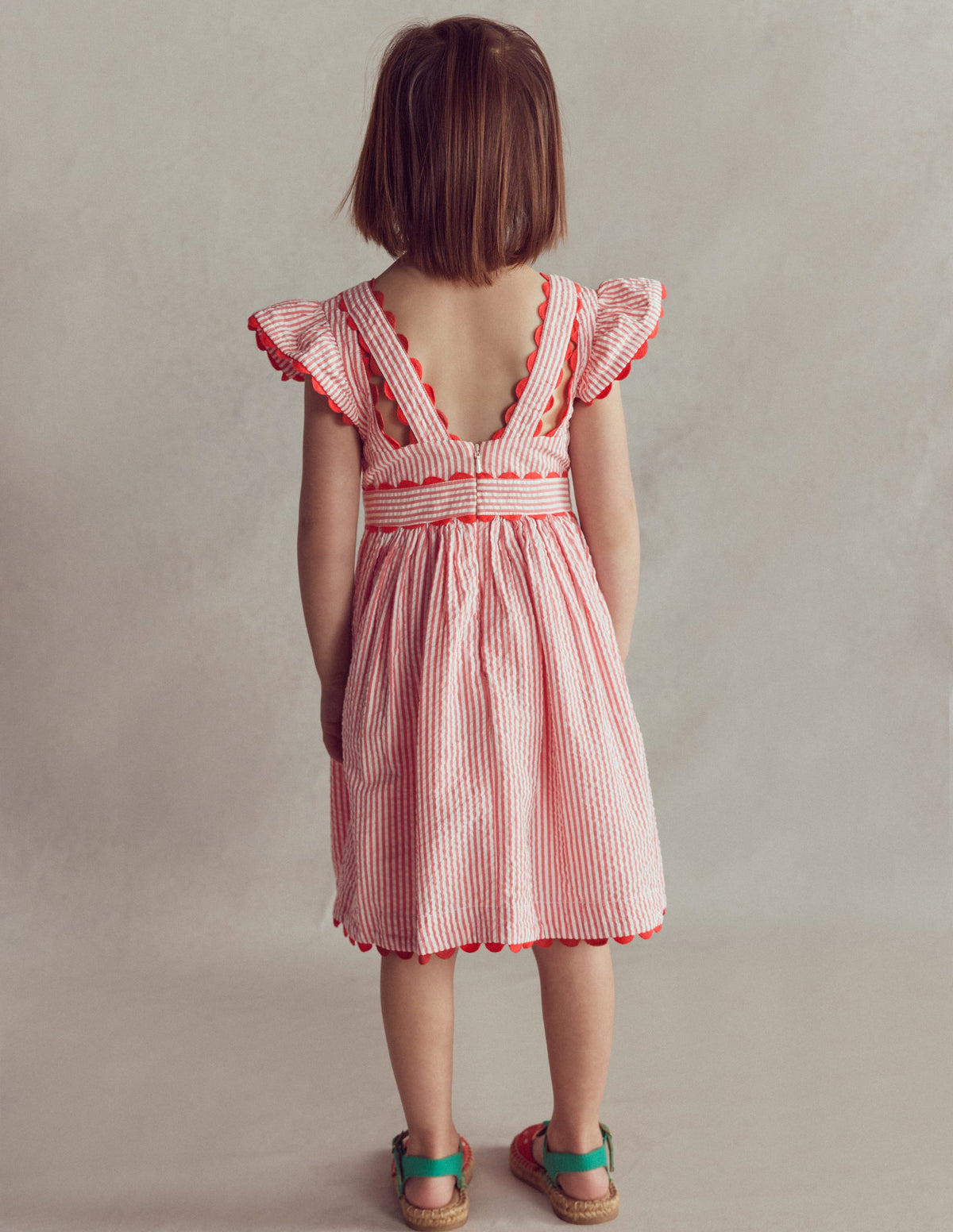 Flatterkleid mit Zackenlitze-Rot mit Streifen-3