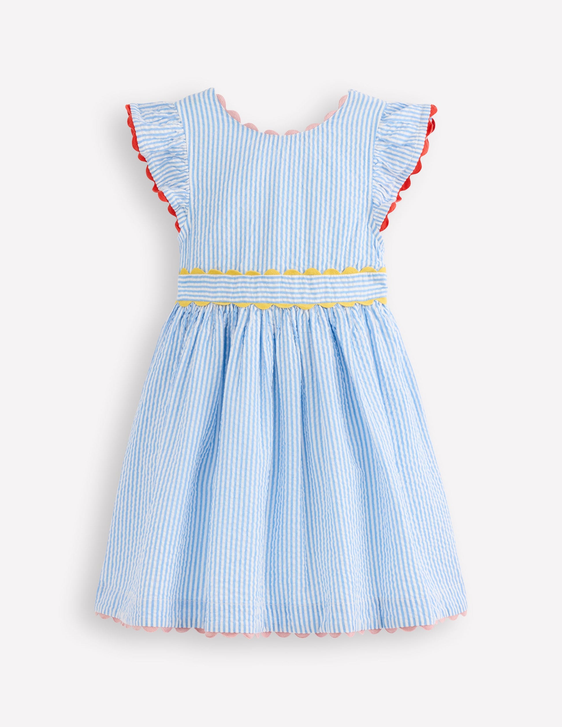 Robe virevoltante à détails en zigzag-Rayé bleu saphir-2