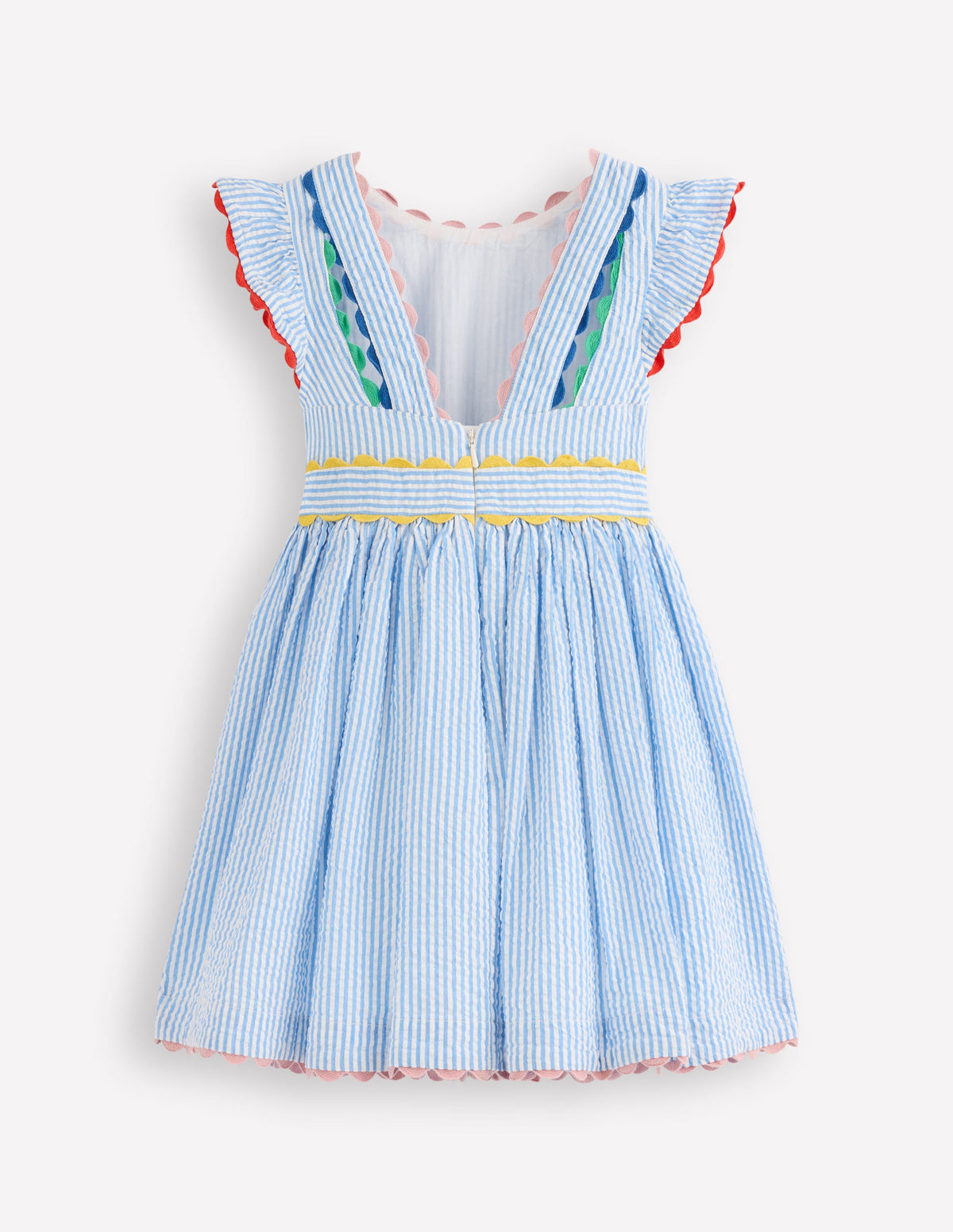 Robe virevoltante à détails en zigzag-Rayé bleu saphir-3