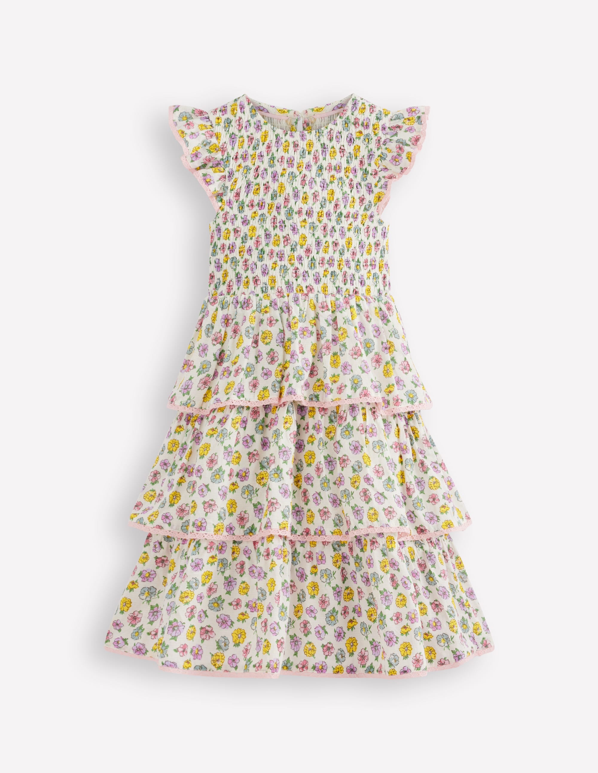 Gestuftes Kleid mit Spitzenbesatz-Sanftes Naturweiß Rosa - Image 1