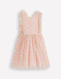 Flatterndes Kleid mit gekreuzten Rückenträgern-Sanftes Naturweiß Rosa
