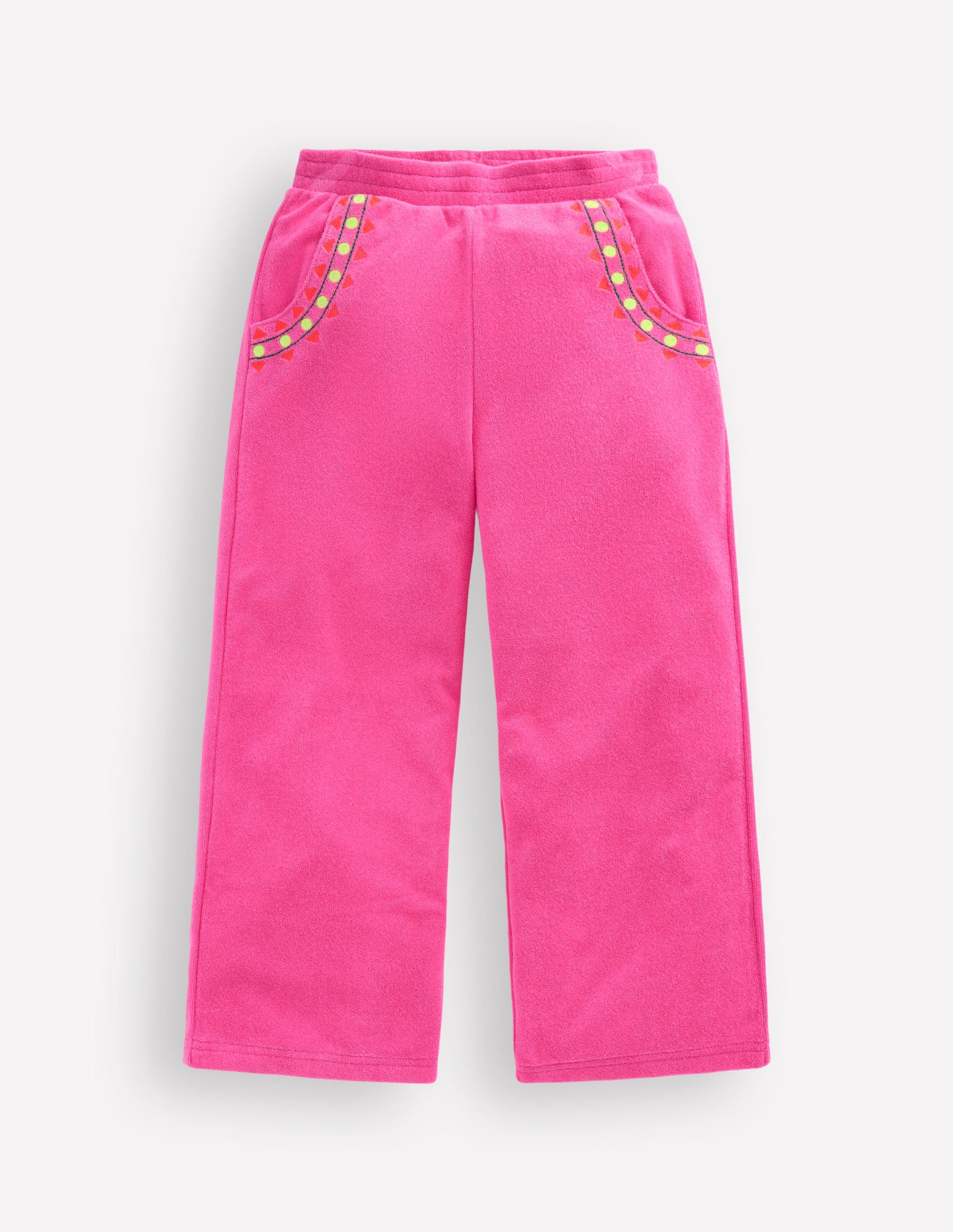 Frottee-Hose mit geradem Bein-Rosa Stickerei-3