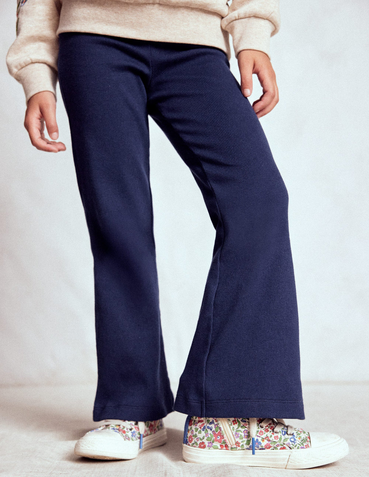 Ribbed Flared Leggings-College Navy - Image 3