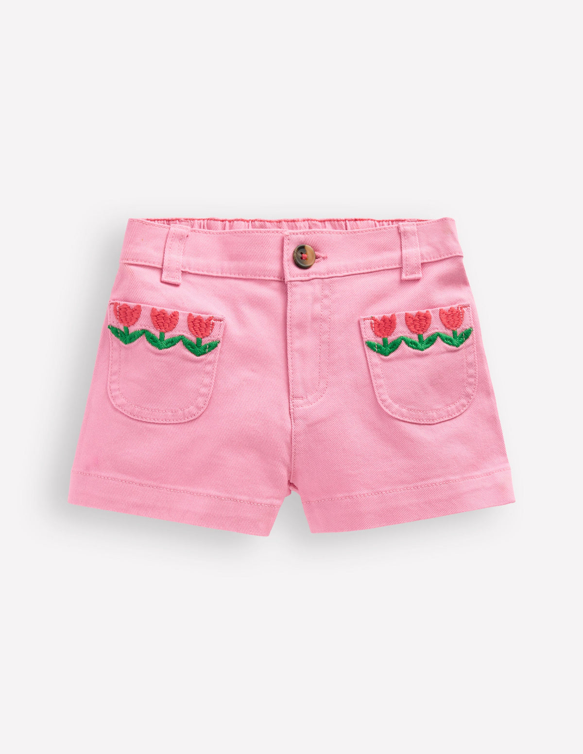 Patch Pocket Shorts-Pink Embroidered Denim - Image 1