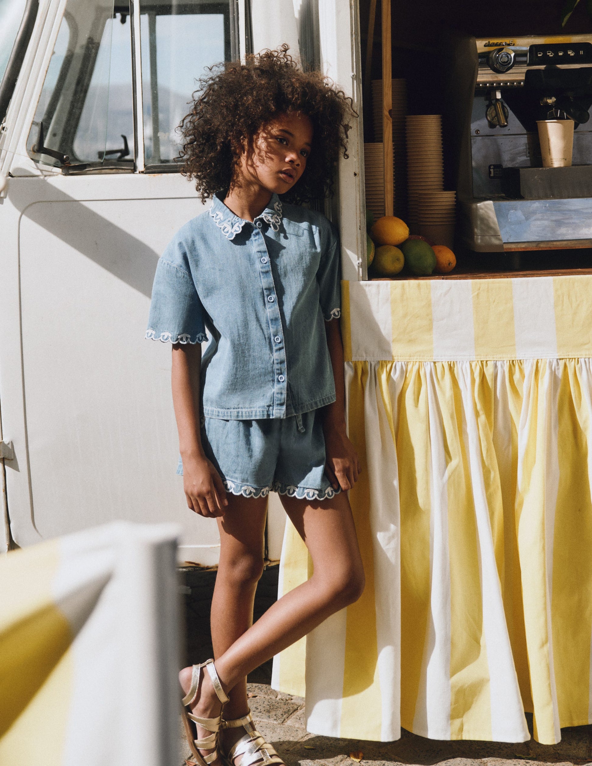 Pull-on Woven Shorts-Chambray-4