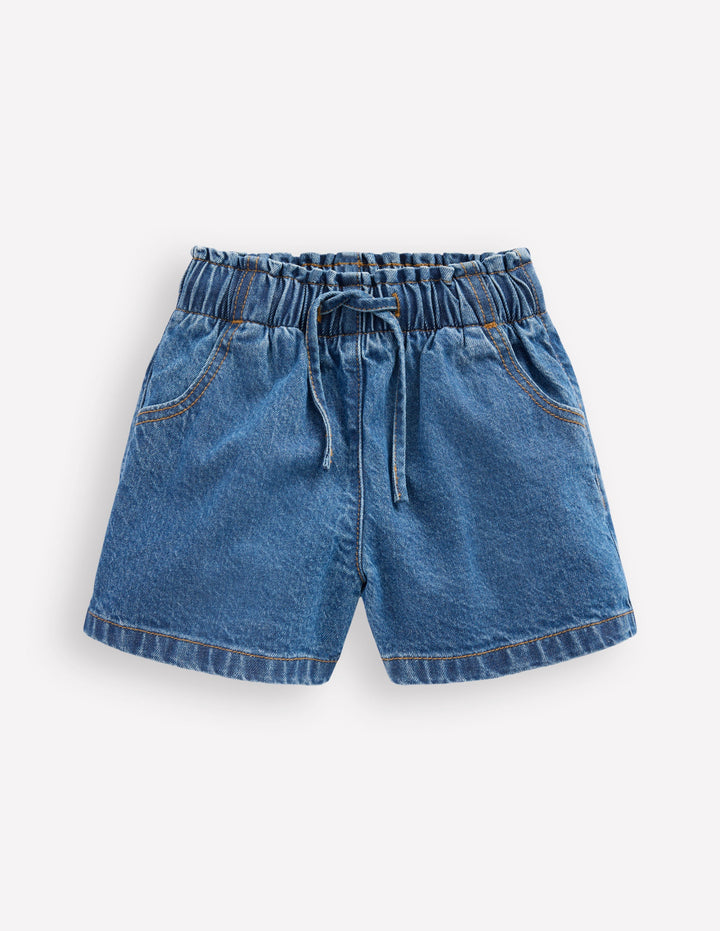 Short à taille volantée-Denim vintage moyen