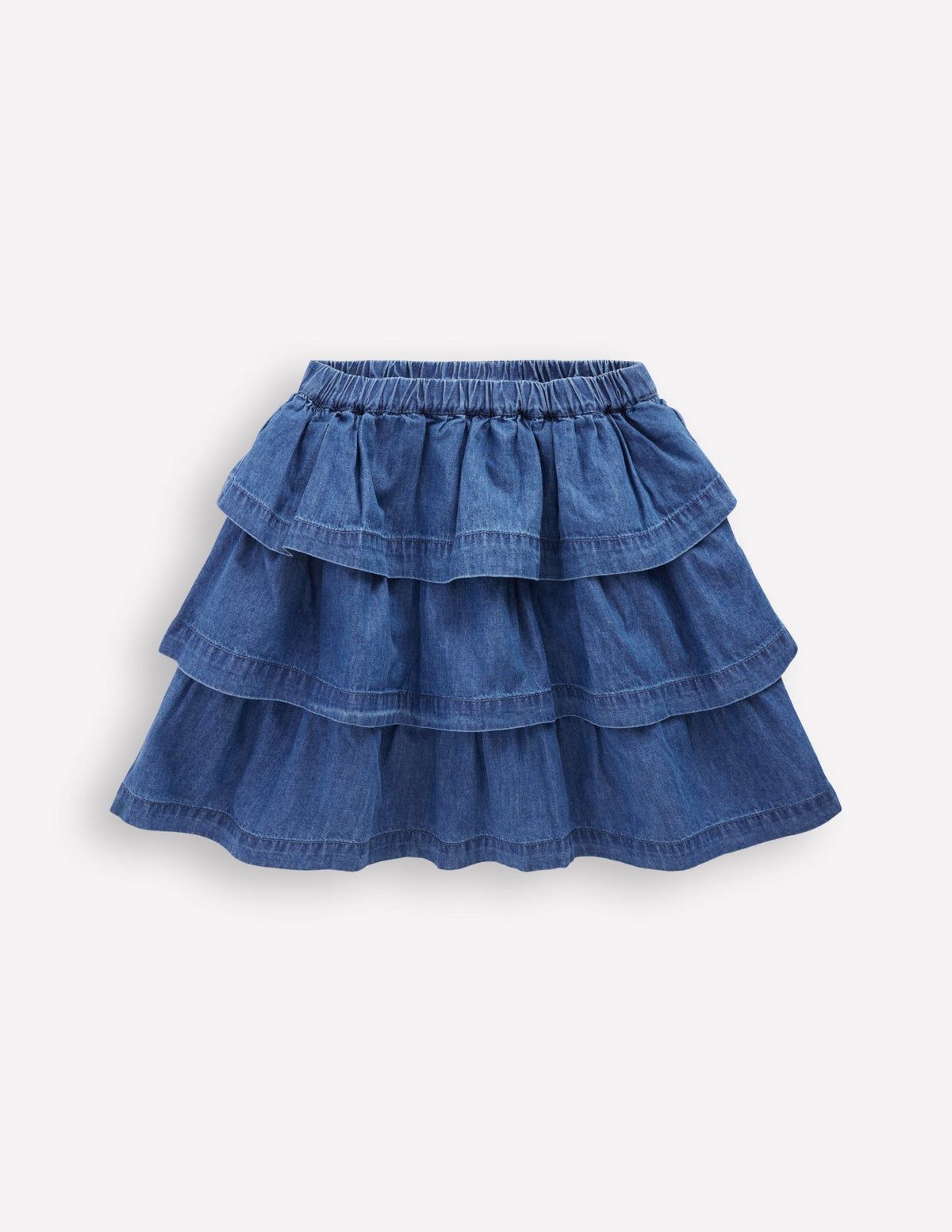 Gerüschter Stufenrock-Mittlere Mischung Denim-1