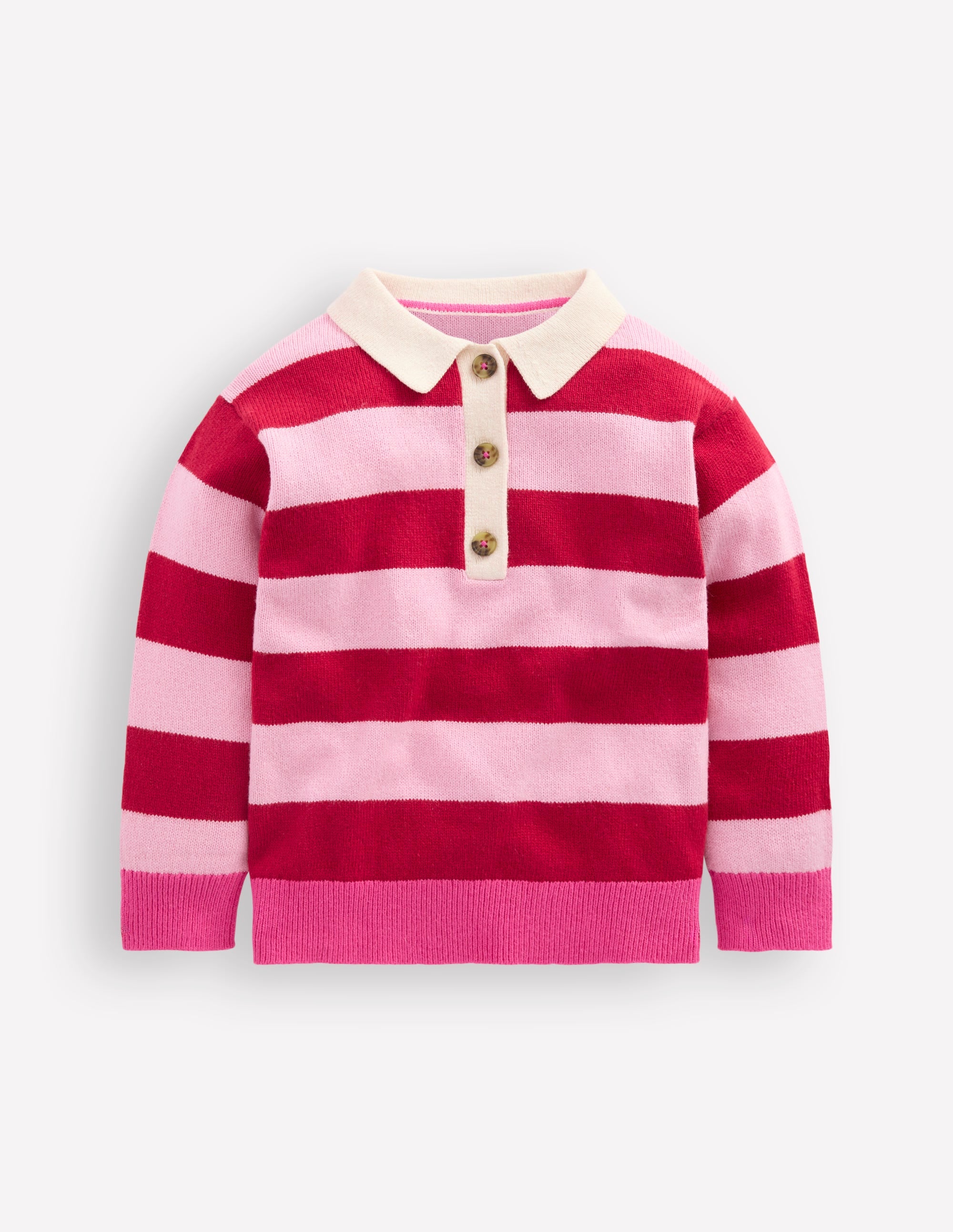Rugby-Strickpullover-Portwein/Rosa Streifen - Image 4