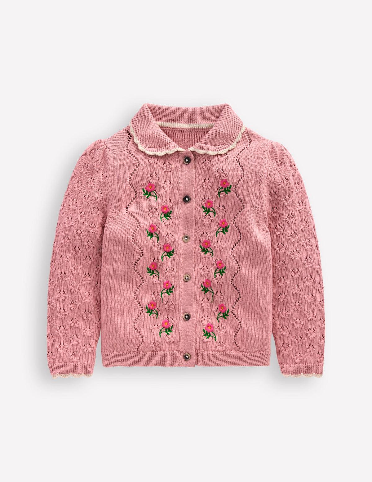 Pointelle-Strickjacke mit Kragen-Vintage-Rosa-1