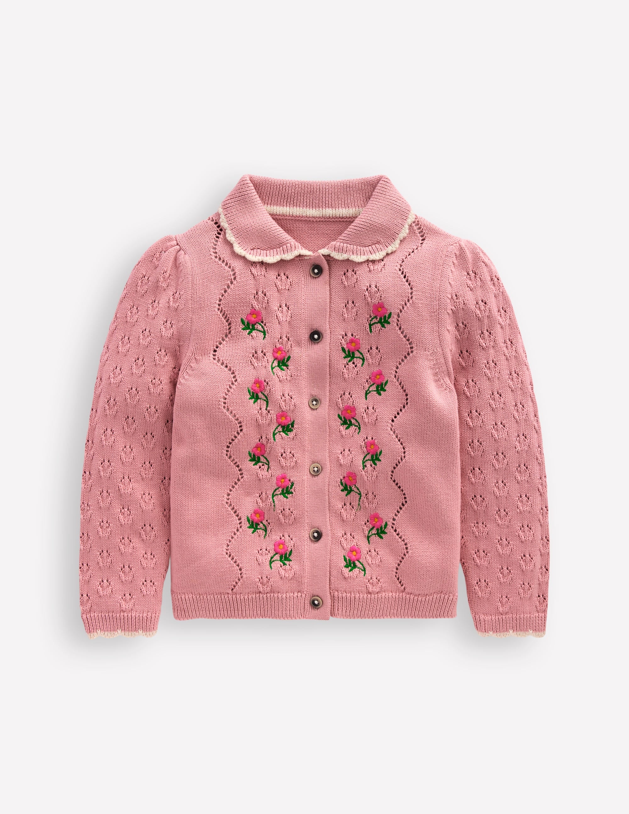 Pointelle-Strickjacke mit Kragen-Vintage-Rosa - Image 1