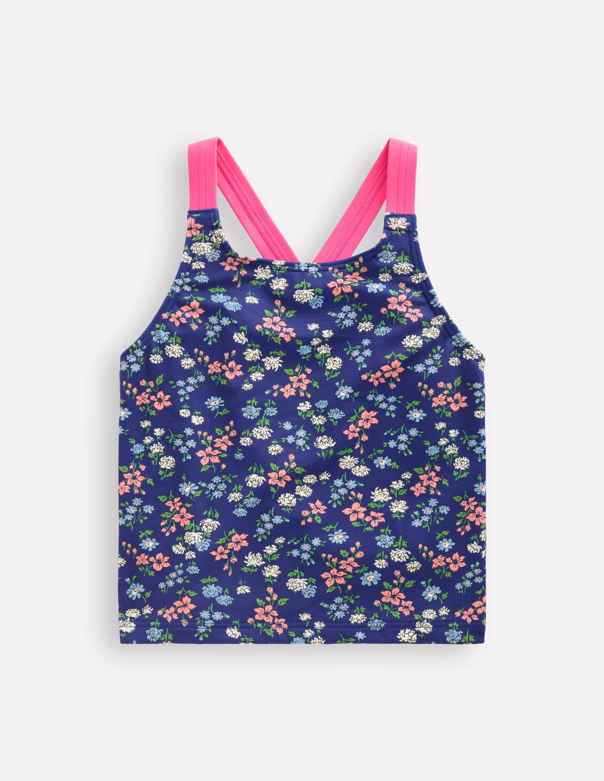Tankini-Oberteil mit gekreuzten Rückenträgern-Saphirblau Wiese Blumenmuster - Image 1