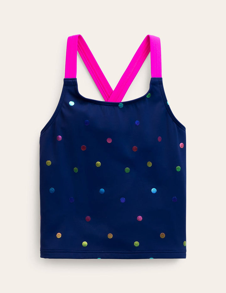 Tankini-Oberteil mit gekreuzten Rückenträgern-Regenbogen Folienkonfetti Gepunktet