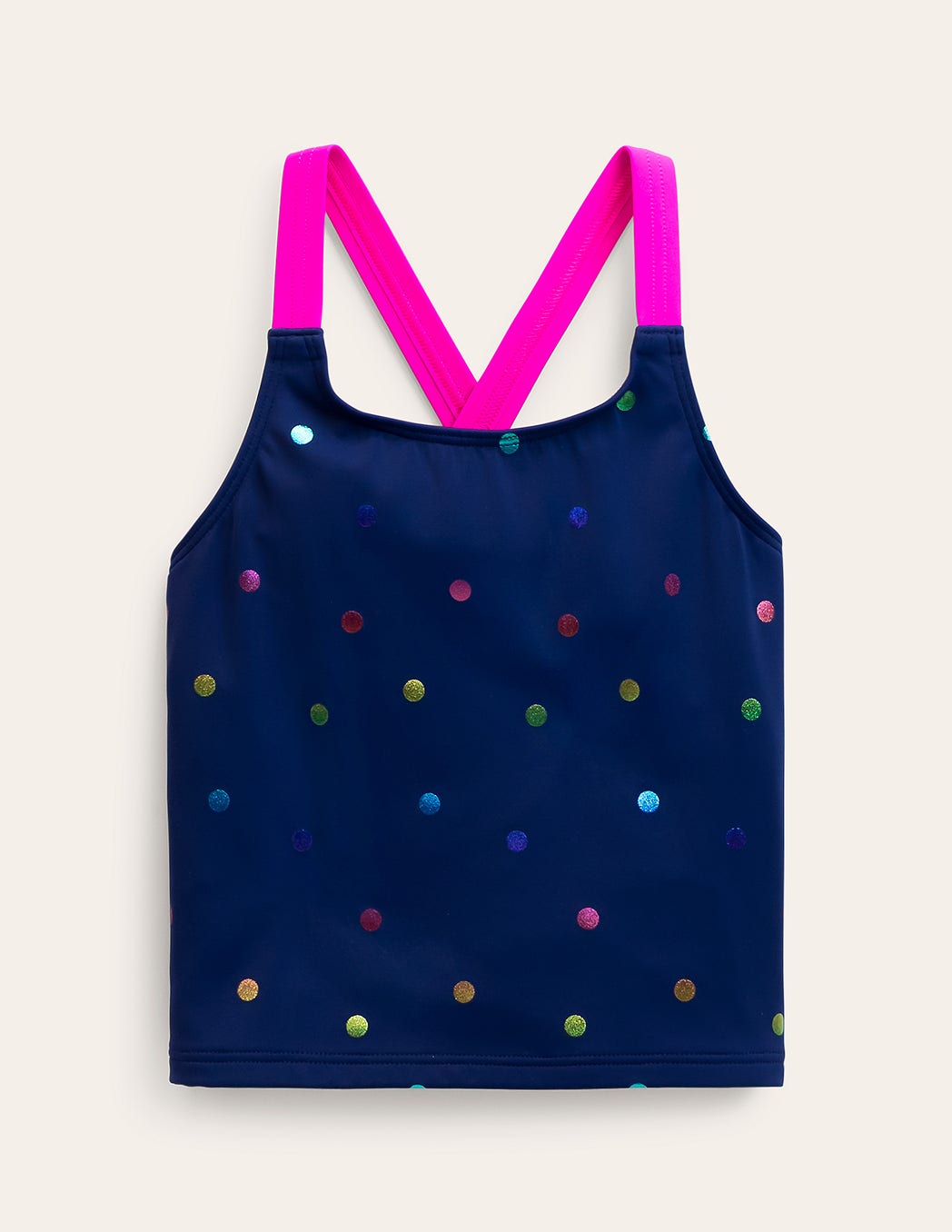 Top de tankini croisé dans le dos-Confettis métallisés arc-en-ciel bleu marine - Image 1