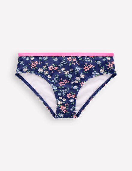 Gemusterte Bikinihose-Saphirblau Wiese Blumenmuster
