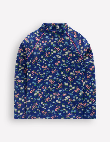 Gemustertes Badeshirt mit Sonnenschutz-Saphirblau Wiese Blumenmuster